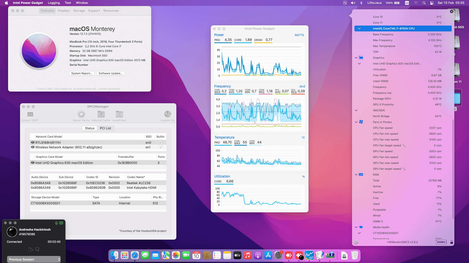 Success Hackintosh macOS Monterey 12.7.3 Build 21H1015 in Dell Inspiron G3 15-3579